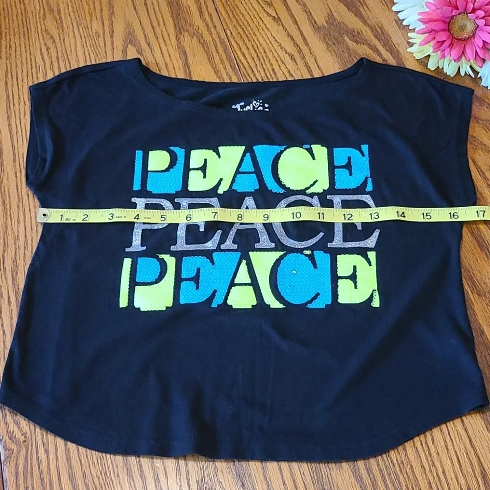 Justice PEACE Black Short Sleeved Shirt - Size 10
